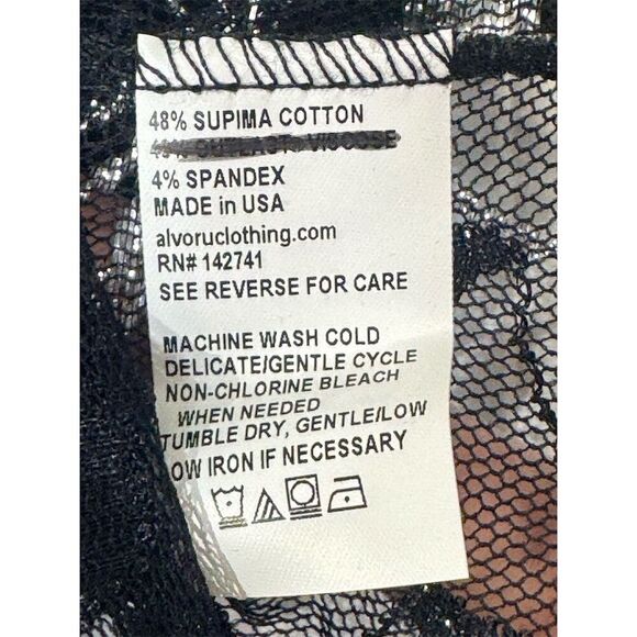 Alvoru Black Sheer Glitter Mesh Floral Tee USA Made Y2K Festival Top S Fairycore - Picture 7 of 7